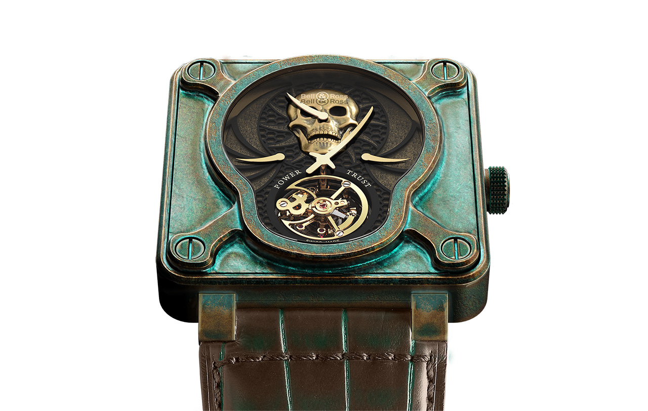 Bell & Ross BR01 Skull Bronze Tourbillon esfera