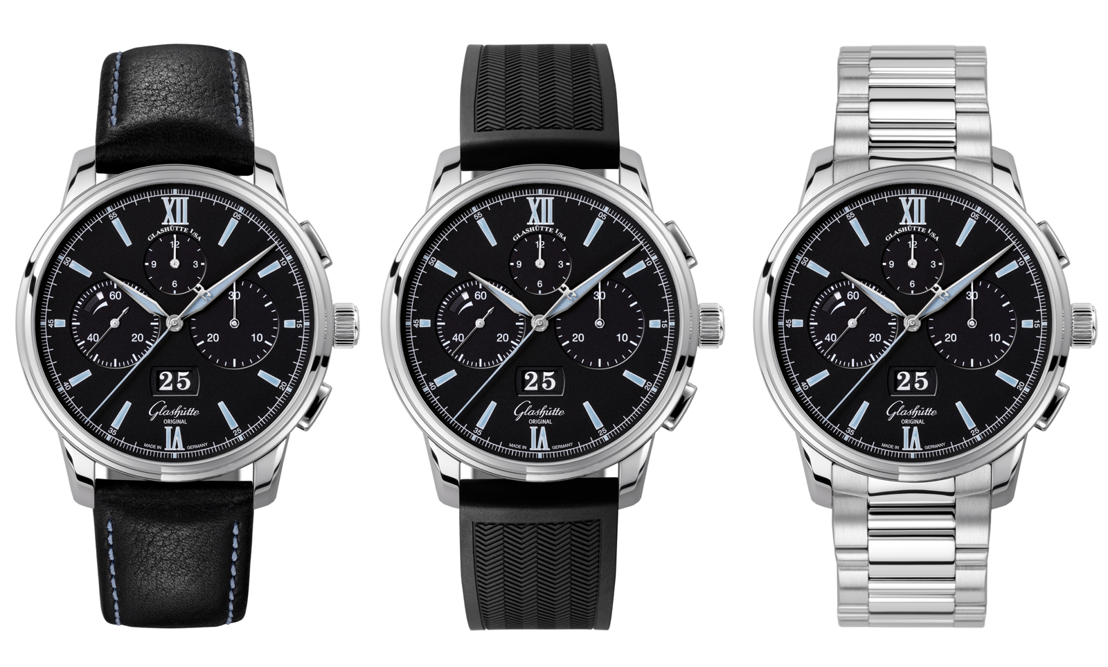 Nuevos Senator Chronograph Panorama Date en acero