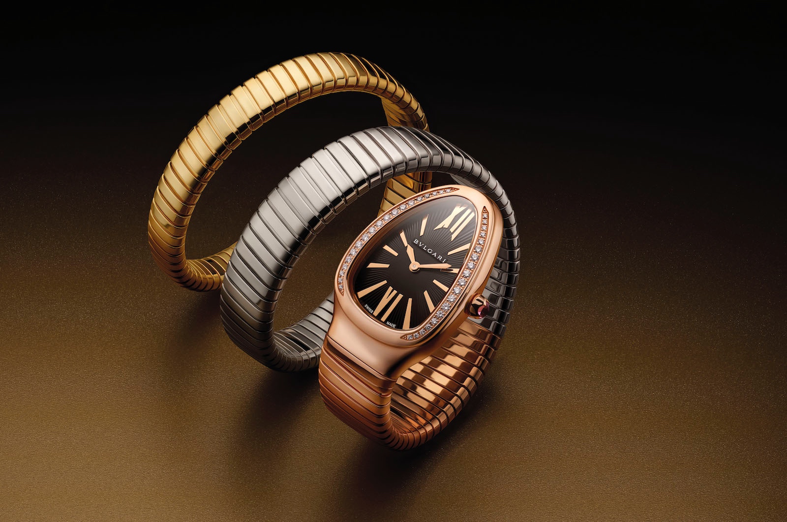 Los relojes femeninos de Bvlgari en Baselworld 2018 - Serpenti Tubogas 3 Gold Colours