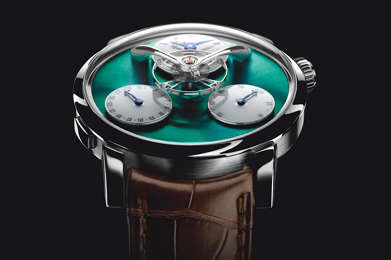 MB&F Legacy Machine Split Escapement Titanium Green Face