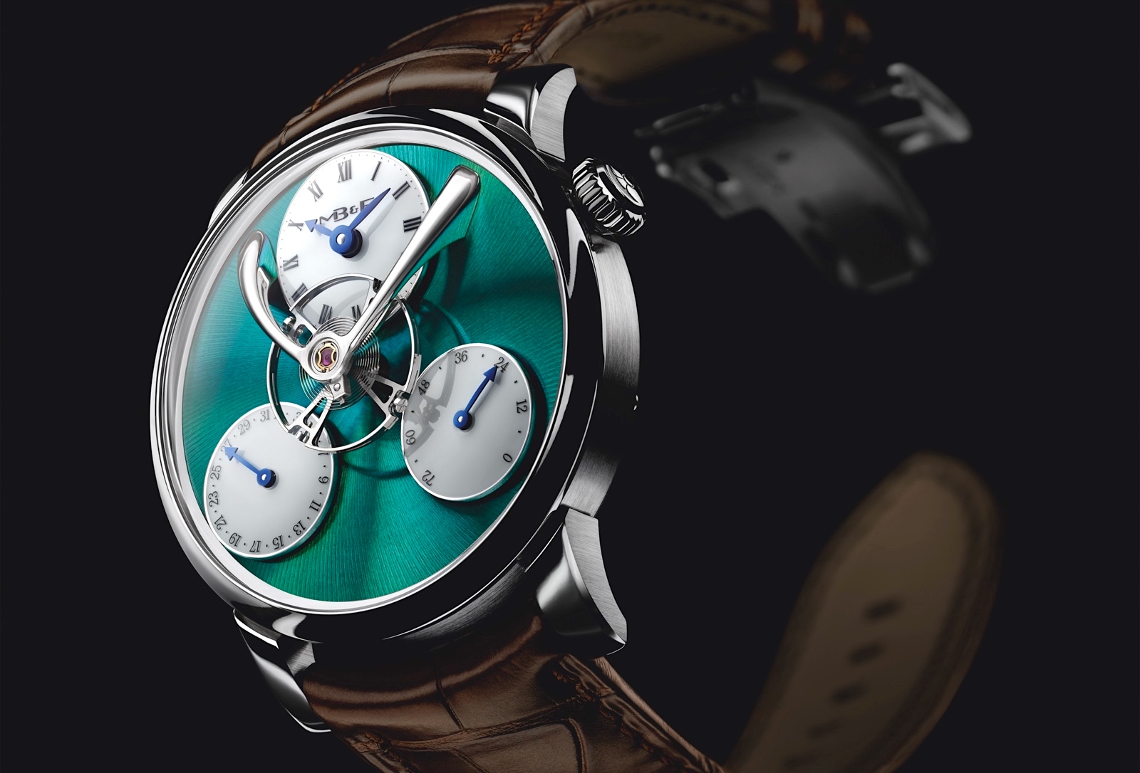 MB&F Legacy Machine Split Escapement Titanium Green Front