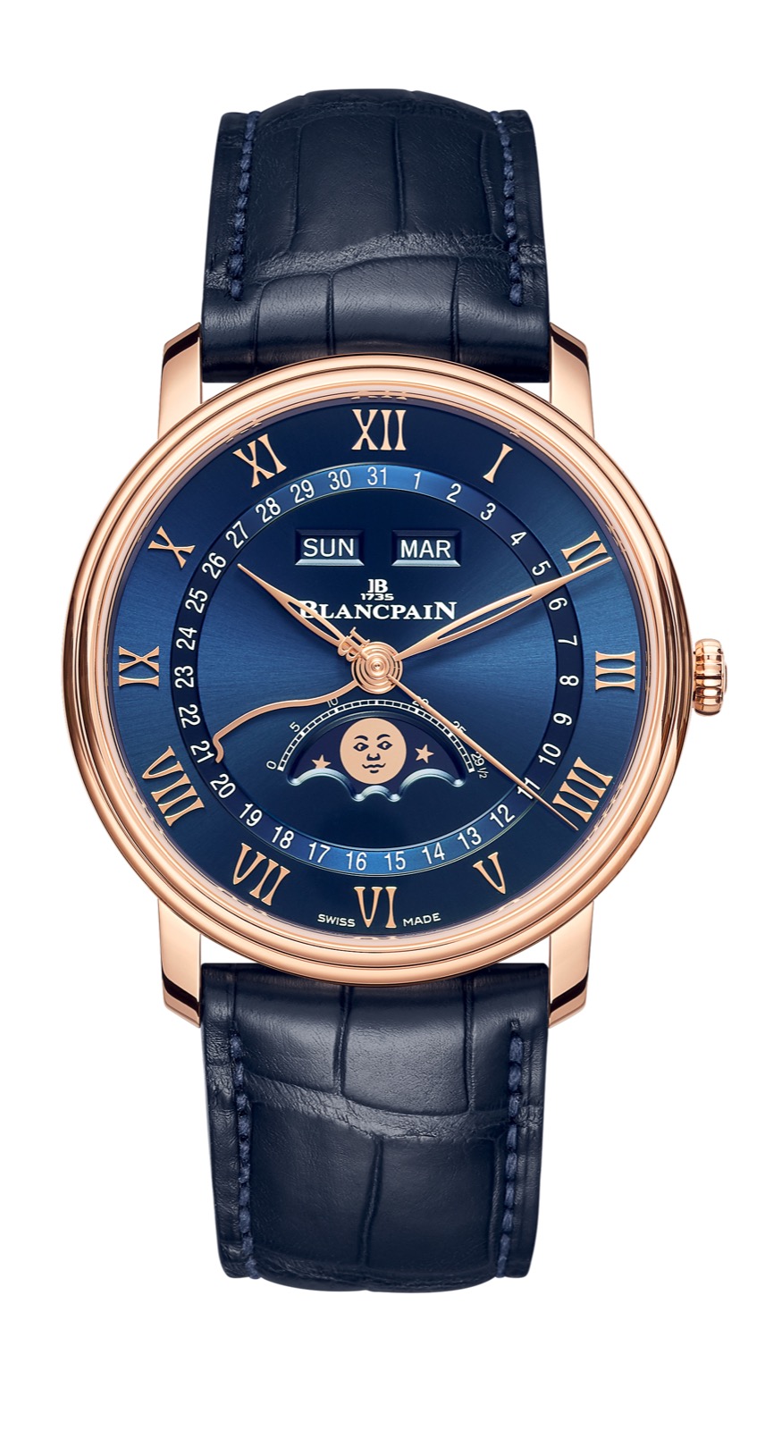 Blancpain Villeret Quantième complete oro rojo y esfera azul