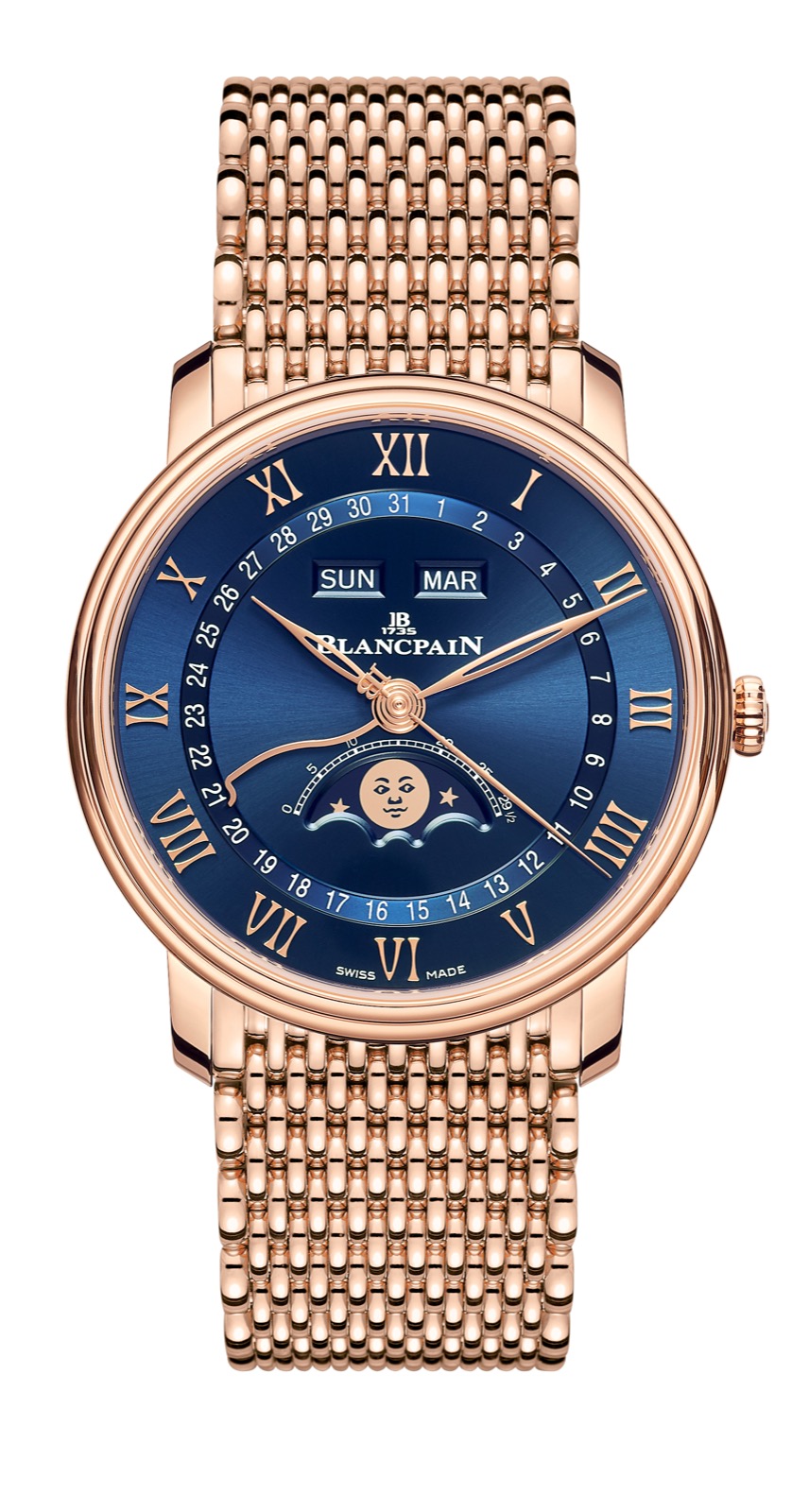 Blancpain Villeret Quantième complete oro rojo y esfera azul