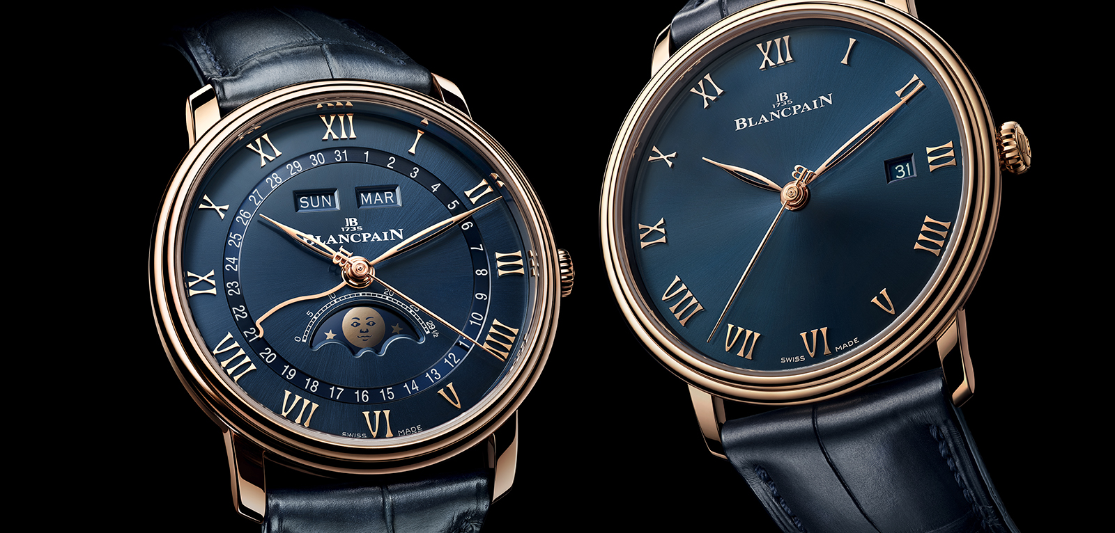 Blancpain Villeret Ultraplate y Quantième complete oro rojo y esfera azul