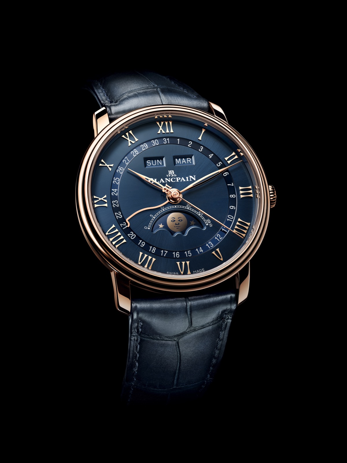 Blancpain Villeret Quantième complete oro rojo y esfera azul