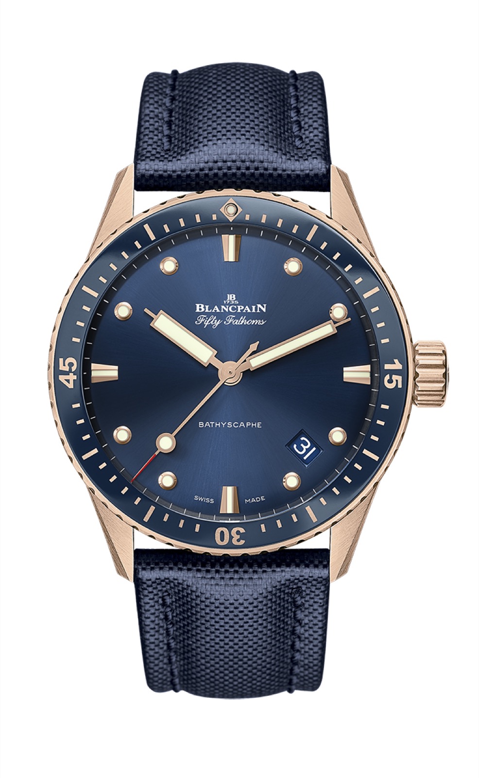 Blancpain Bathyscaphe en oro Sedna y esfera azul