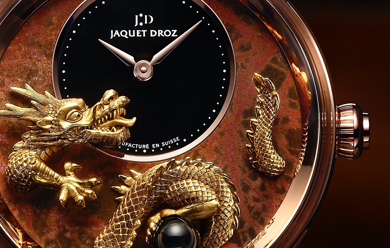 Jaquet Droz Petite Heure Minute Relief Dragon - detalle esfera