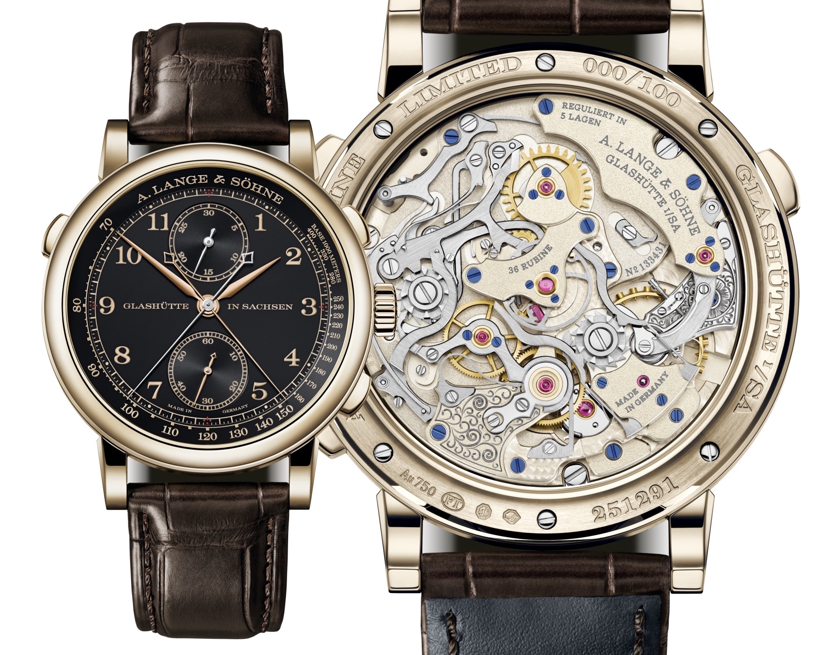 Lange 1815 Rattrapante Honeygold Homage to F.A. Lange Views