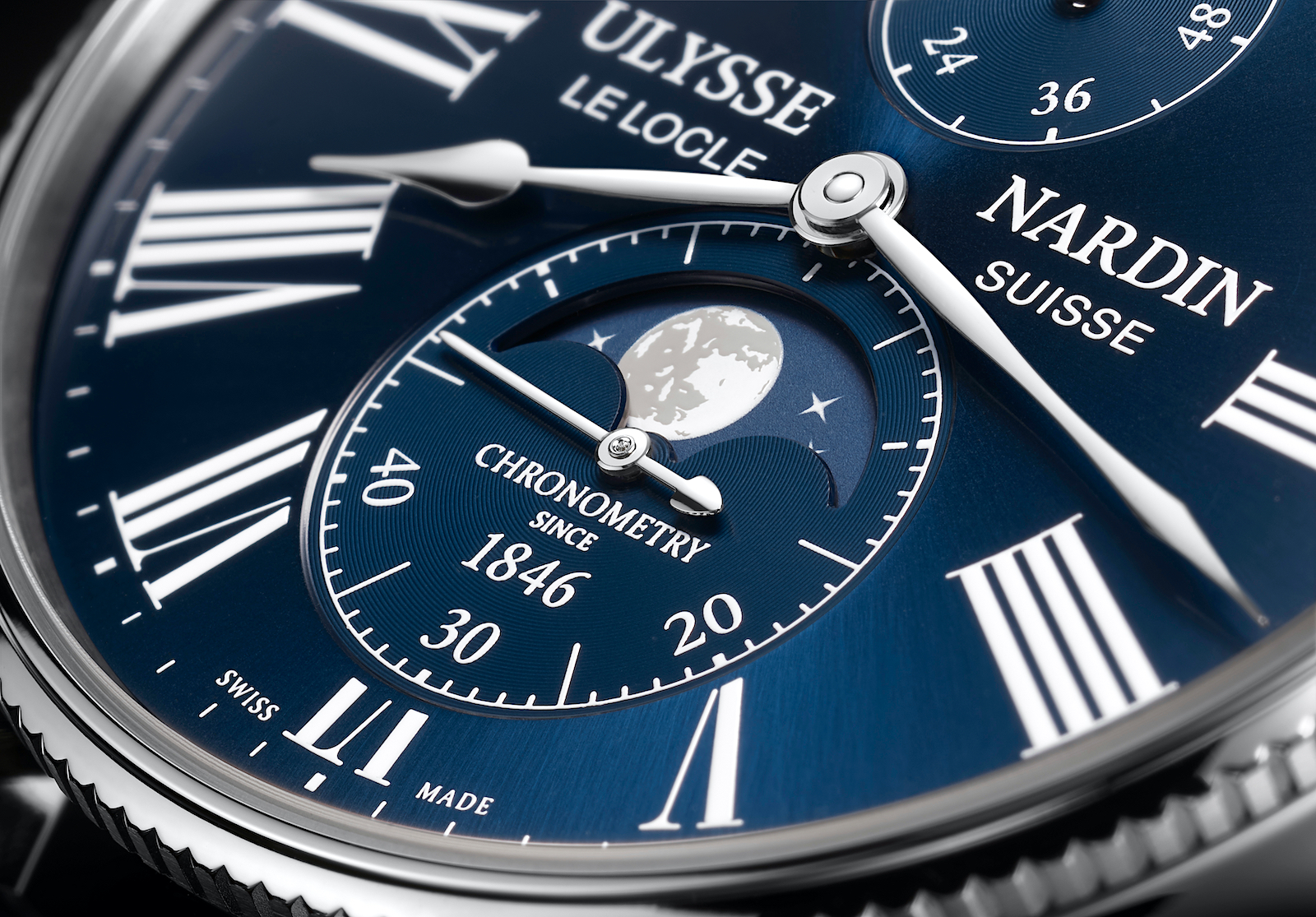 Ulysse Nardin Marine Torpilleur Moonphase - blue dial detail