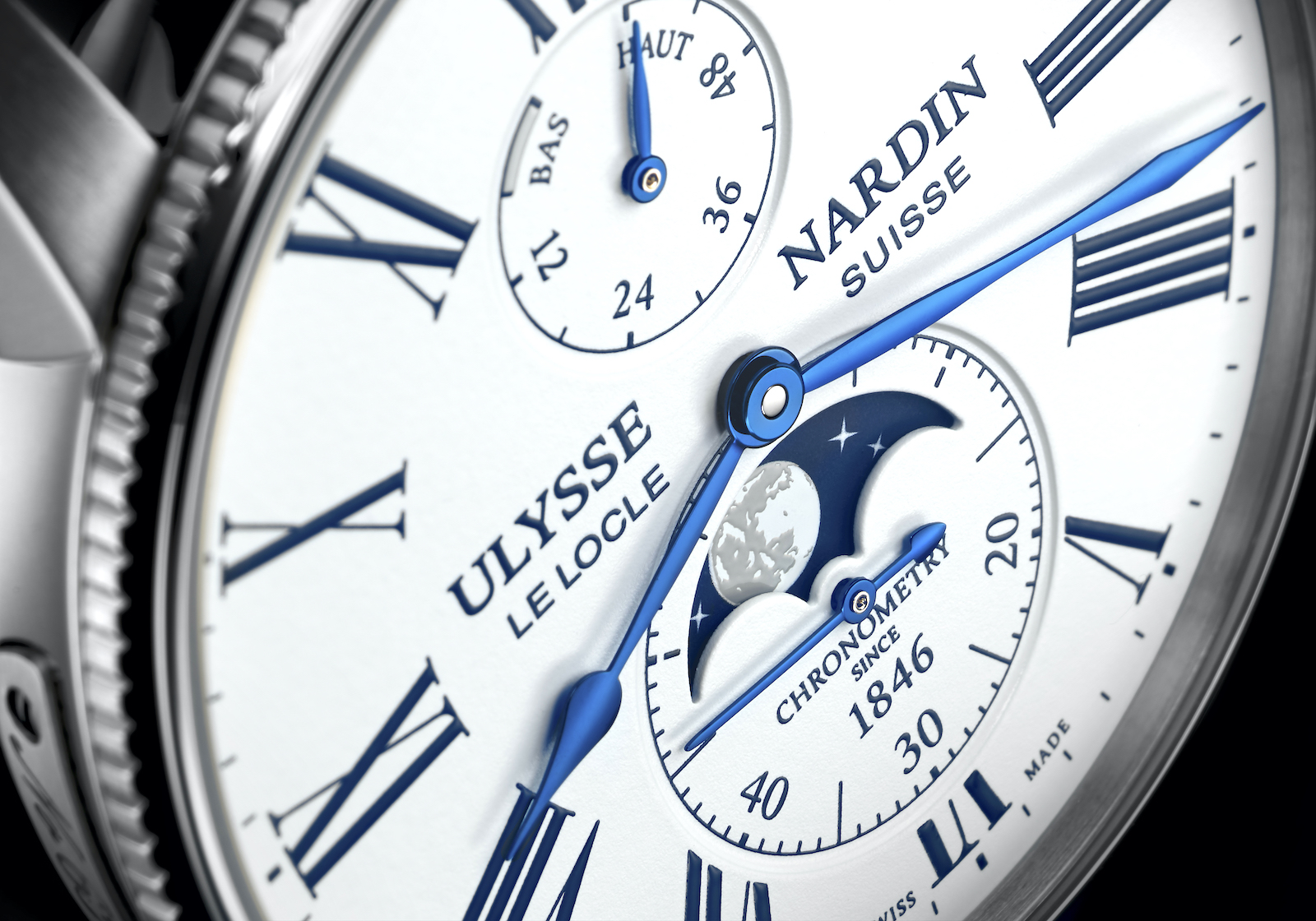Ulysse Nardin Marine Torpilleur Moonphase - white dial detail