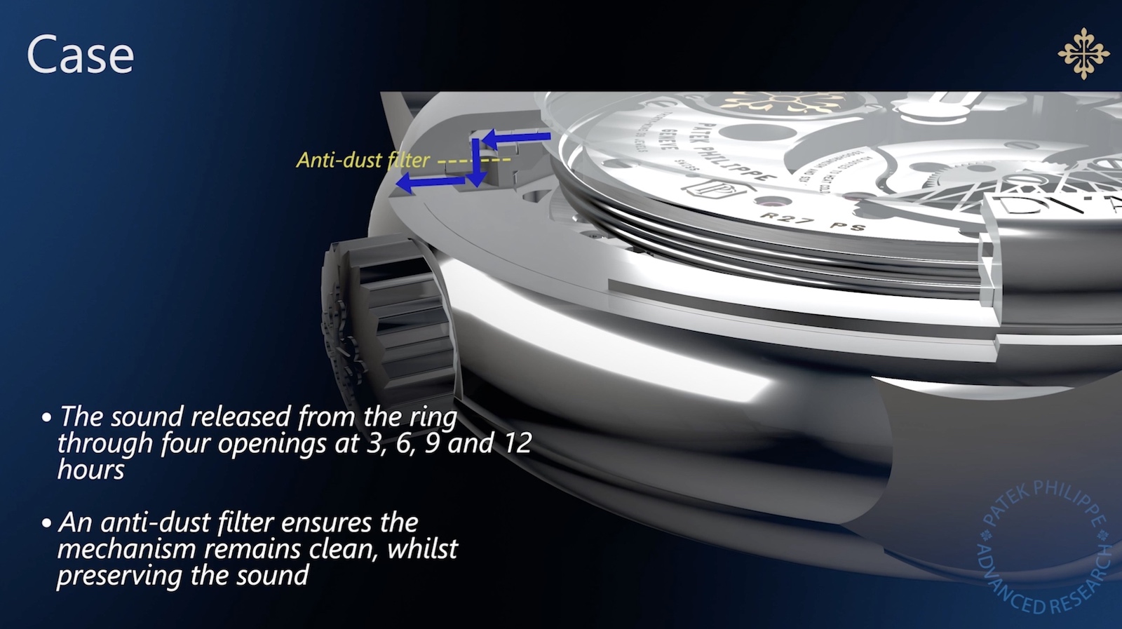 Patek Philippe 5750P - detalle difusión del sonido