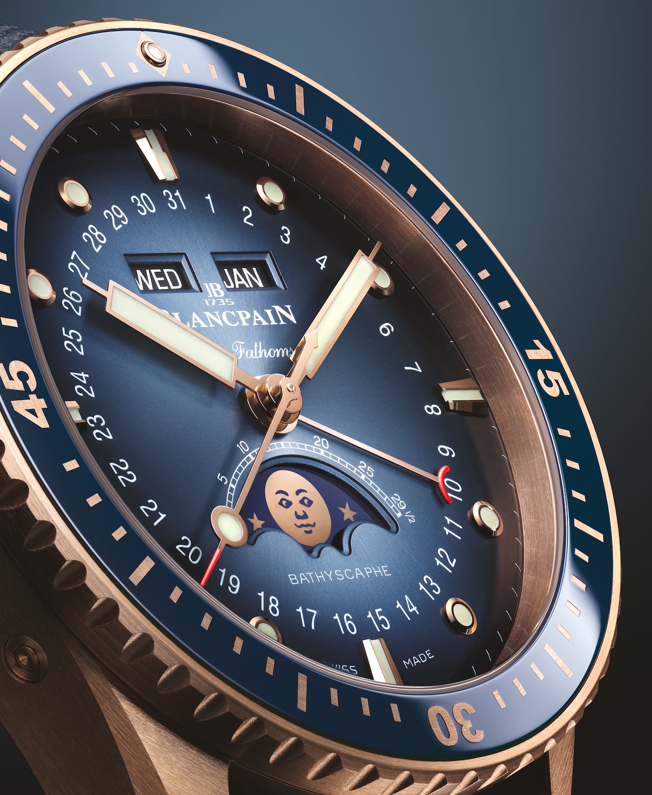 Blancpain Fifty Fathoms Bathyscaphe Quantième Complet - gold, dial