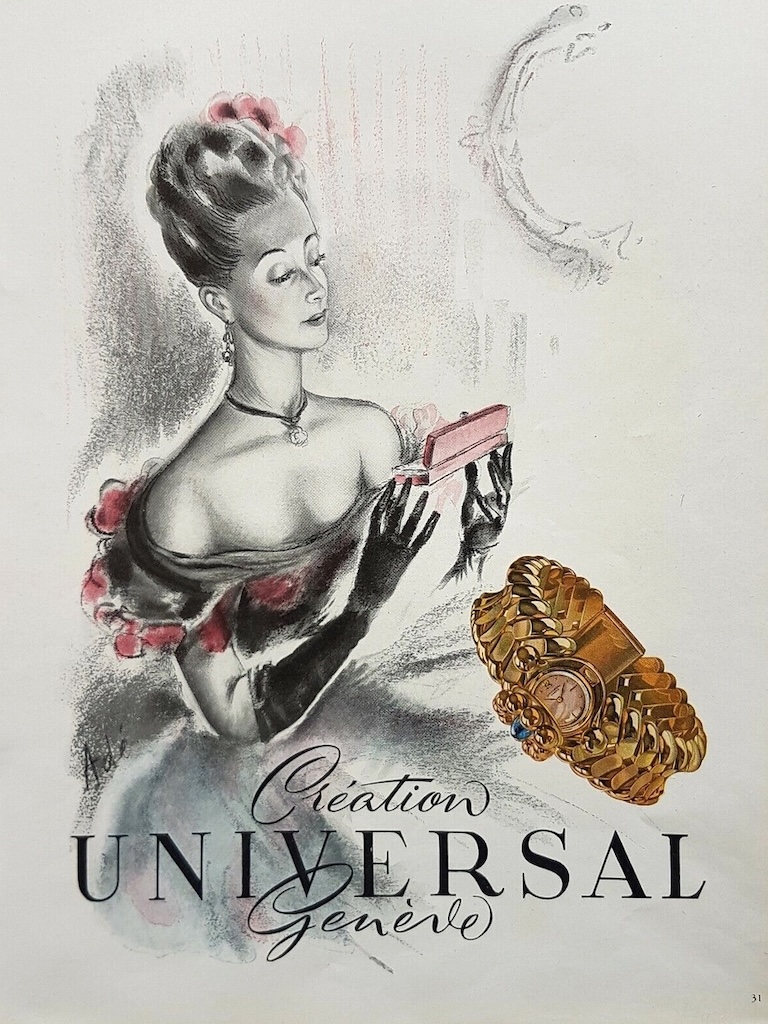Vintage advertising for a Universal Geneve lady's watch - 1940