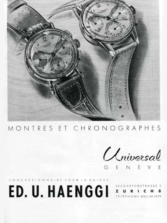 Vintage advertising for the Universal Geneve Compax chronograph - 1940