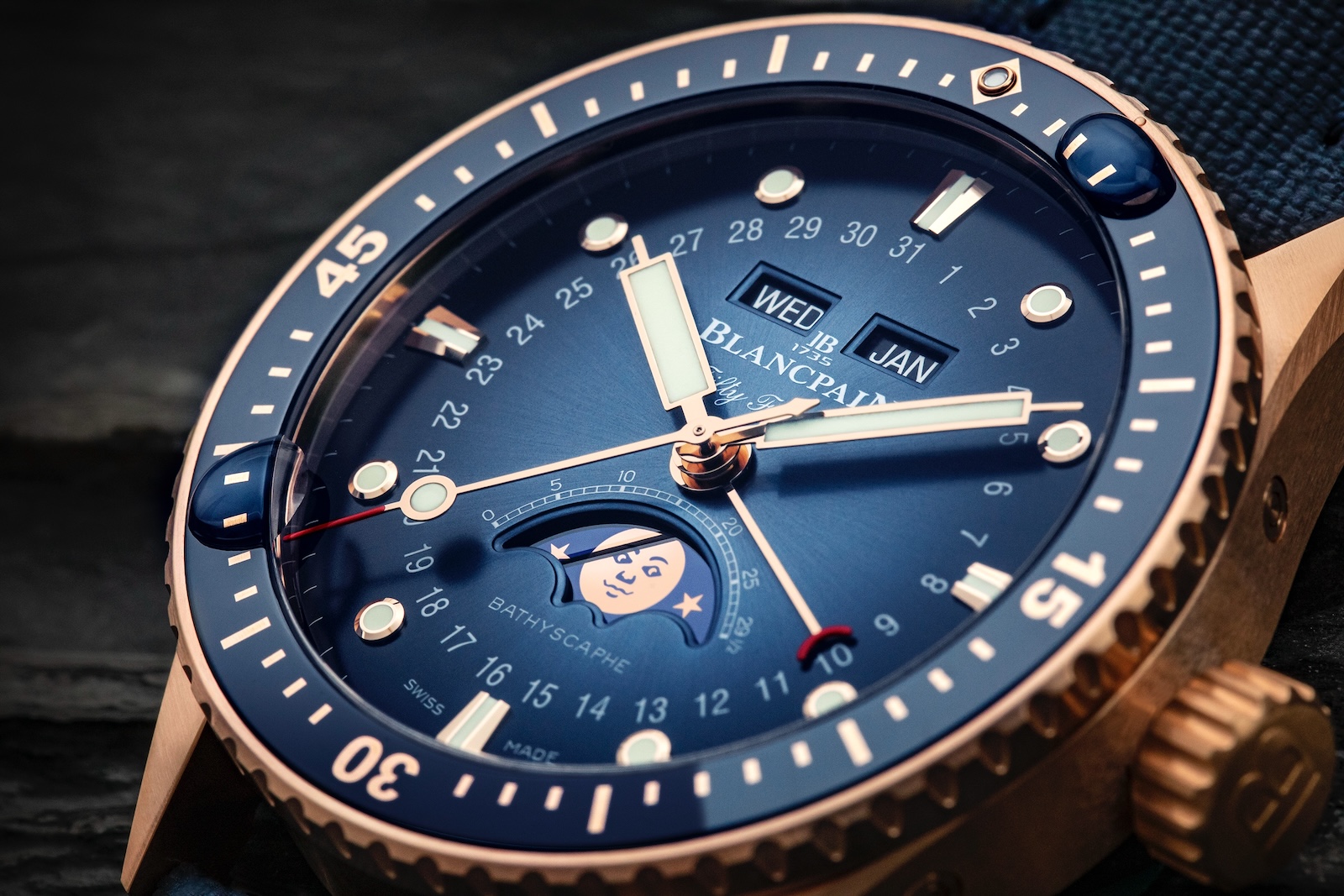 Blancpain Fifty Fathoms Bathyscaphe Rose Gold - dial