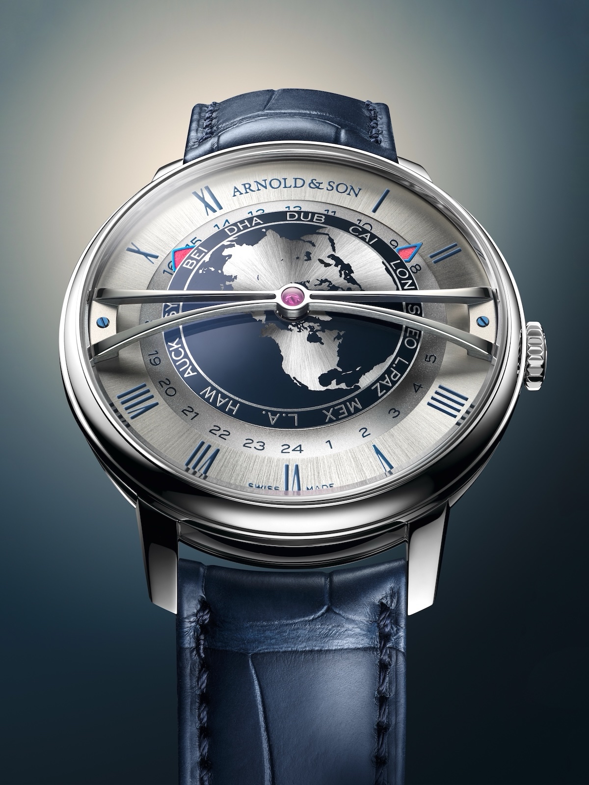 Arnold & Son Globetrotter 42 steel - blue front