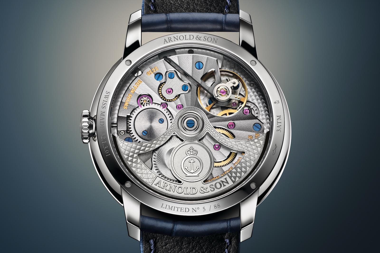Arnold & Son Globetrotter 42 steel - caseback