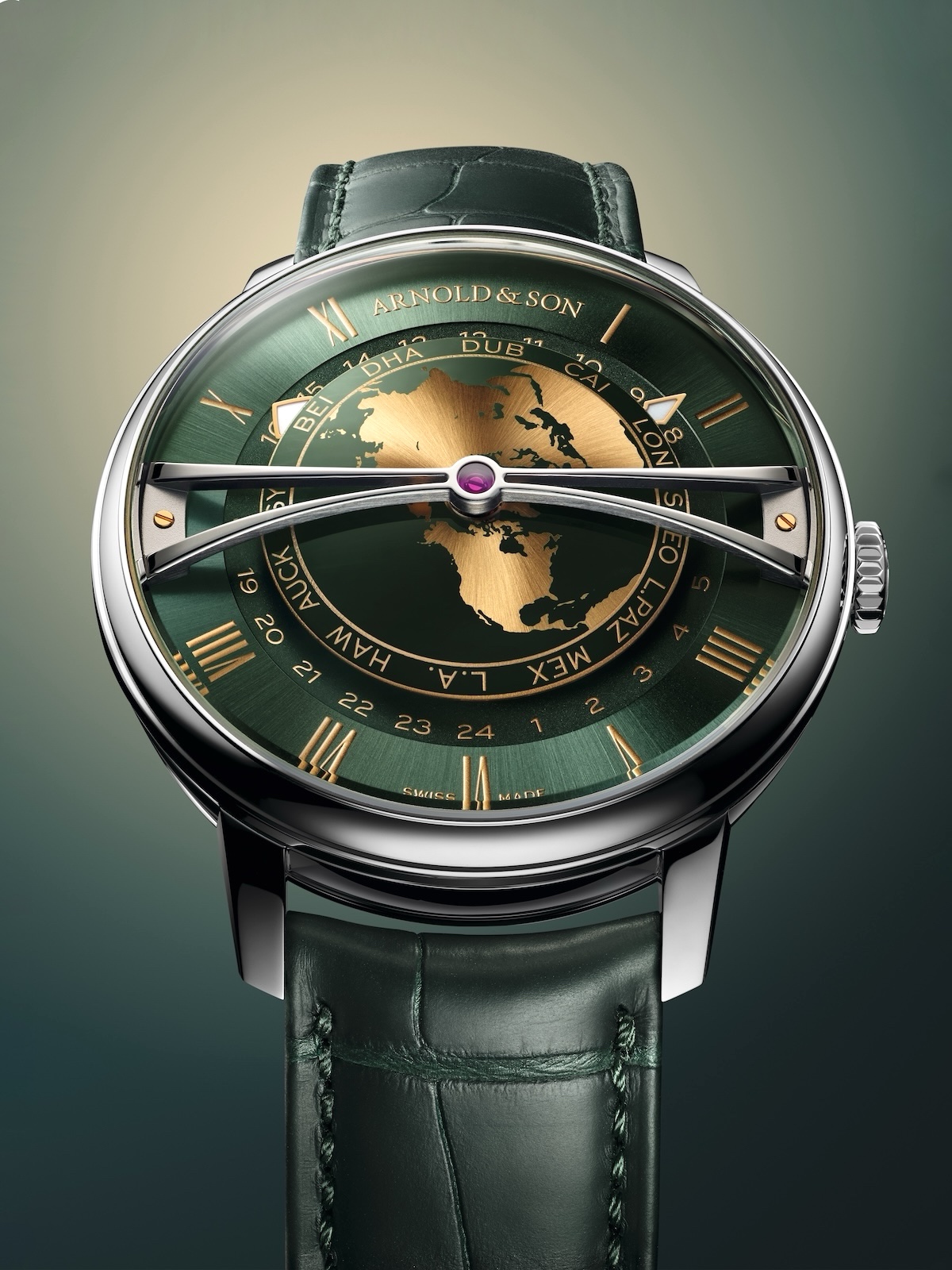 Arnold & Son Globetrotter 42 steel - green front